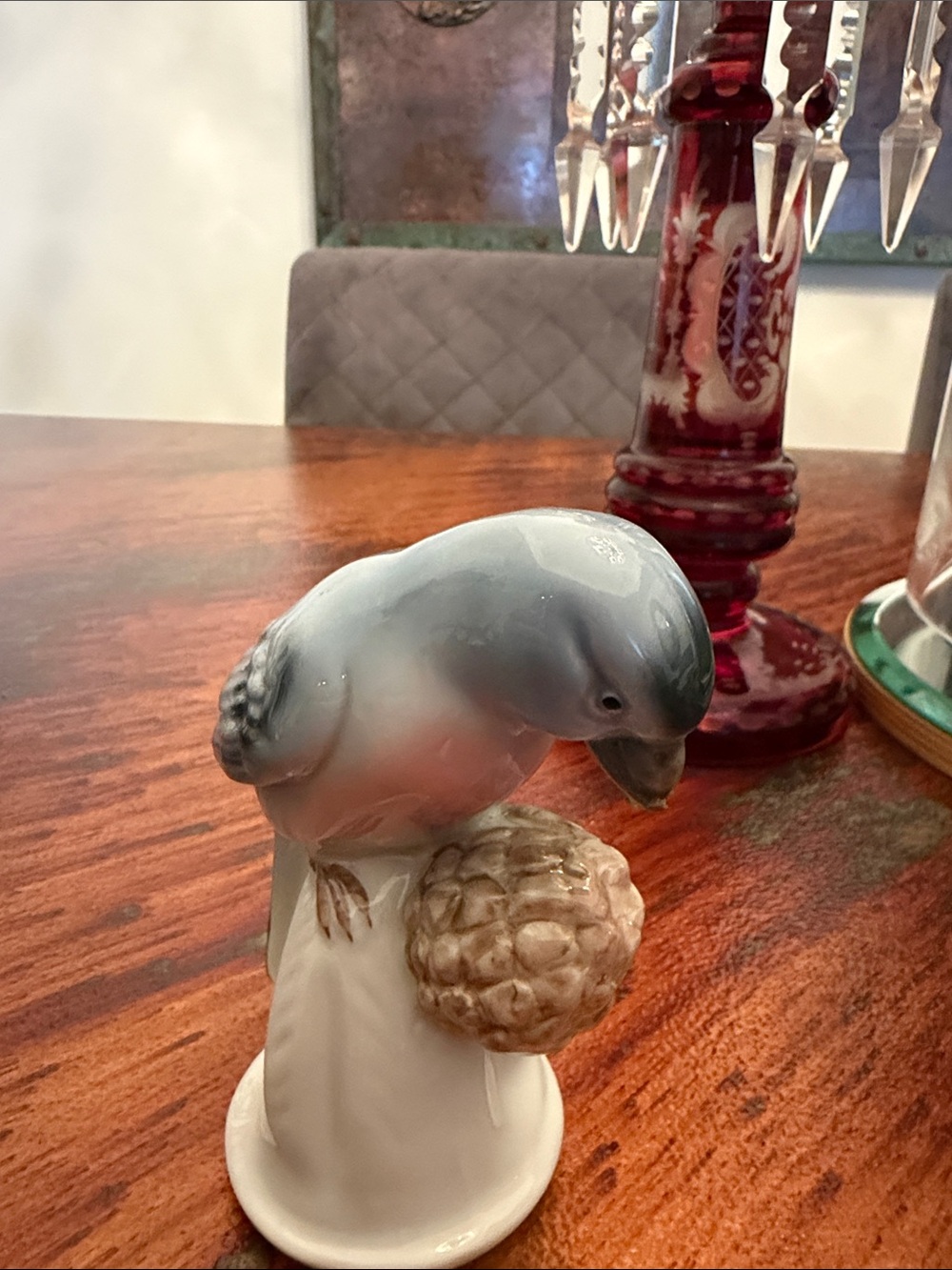 Blue and White Ceramic Bird Figurine - Decorative Pets Bird Statue